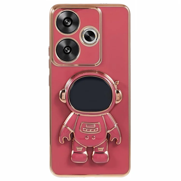 Pour Xiaomi Redmi Turbo 3 5G / Poco F6 5G Étui TPU Housse de téléphone Électroplaqué Astronaute Béquille Cachée - Rouge