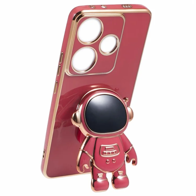 Pour Xiaomi Redmi Turbo 3 5G / Poco F6 5G Étui TPU Housse de téléphone Électroplaqué Astronaute Béquille Cachée - Rouge