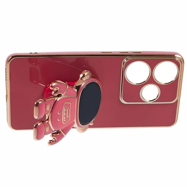 Pour Xiaomi Redmi Turbo 3 5G / Poco F6 5G Étui TPU Housse de téléphone Électroplaqué Astronaute Béquille Cachée - Rouge