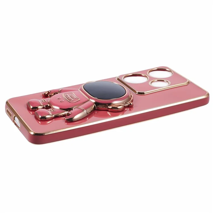 Pour Xiaomi Redmi Turbo 3 5G / Poco F6 5G Étui TPU Housse de téléphone Électroplaqué Astronaute Béquille Cachée - Rouge