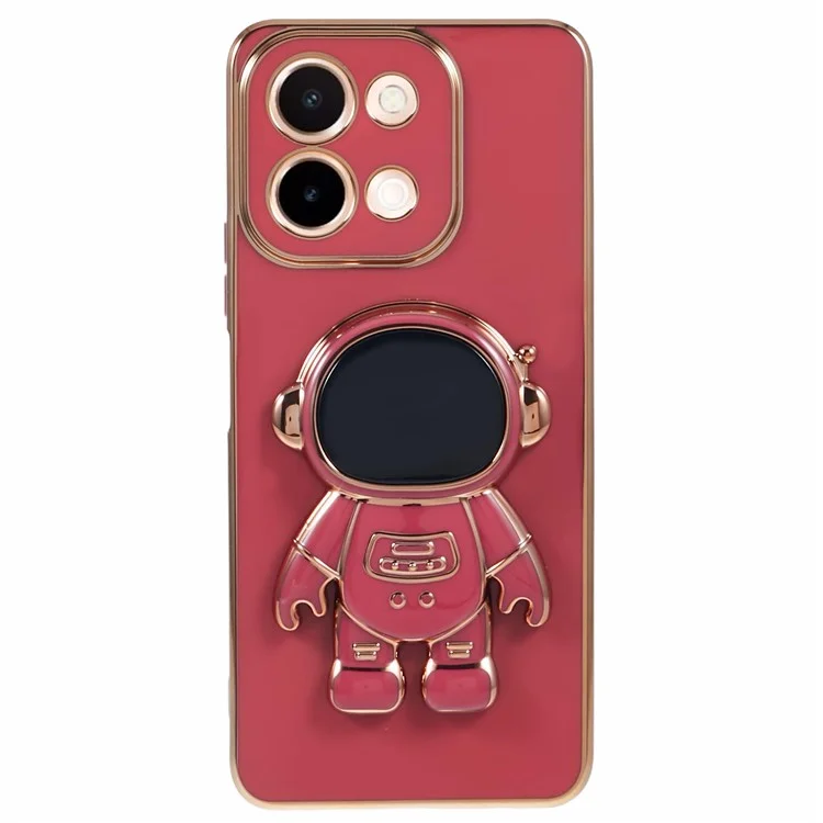 Für vivo Y28 4G Case Electroplating Soft TPU Handyhülle Astronaut Hidden Kickstand - Rot