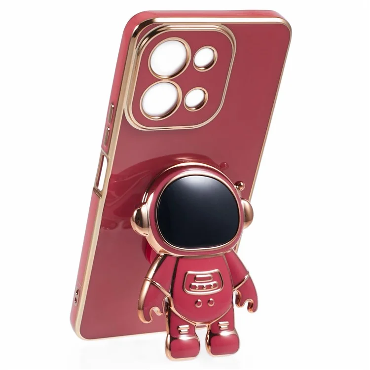Für vivo Y28 4G Case Electroplating Soft TPU Handyhülle Astronaut Hidden Kickstand - Rot