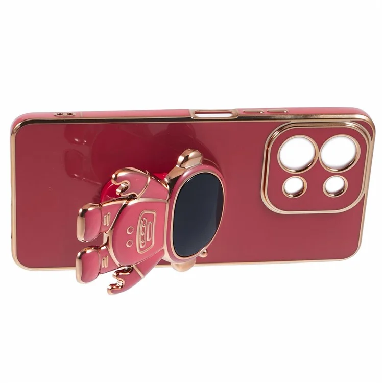 Für vivo Y28 4G Case Electroplating Soft TPU Handyhülle Astronaut Hidden Kickstand - Rot