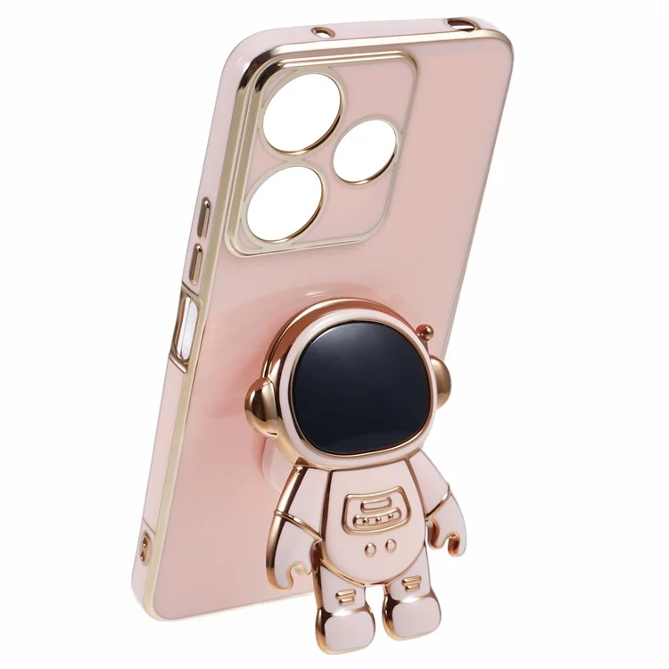Para Xiaomi Redmi 13 5G / 13 4G / Note 13R 5G Funda Funda de Teléfono con Revestimiento Electrochapado de TPU Astronauta Lindo con Soporte - Rosa