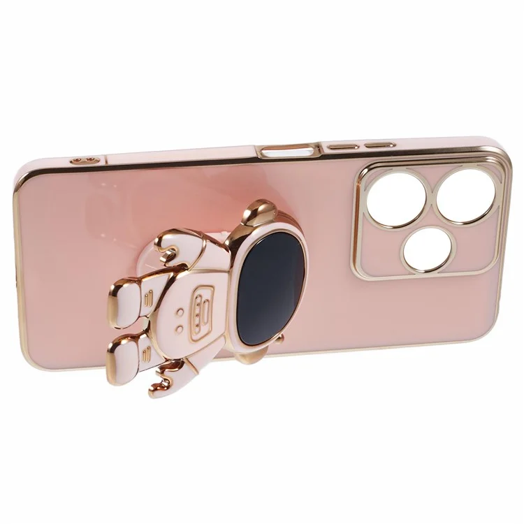 Para Xiaomi Redmi 13 5G / 13 4G / Note 13R 5G Funda Funda de Teléfono con Revestimiento Electrochapado de TPU Astronauta Lindo con Soporte - Rosa