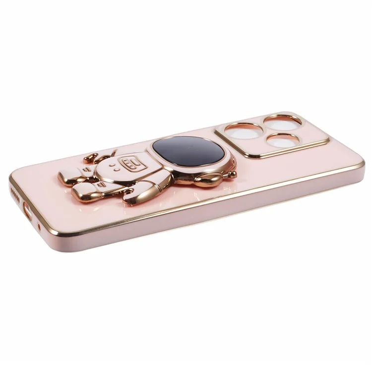 Para Xiaomi Redmi 13 5G / 13 4G / Note 13R 5G Funda Funda de Teléfono con Revestimiento Electrochapado de TPU Astronauta Lindo con Soporte - Rosa