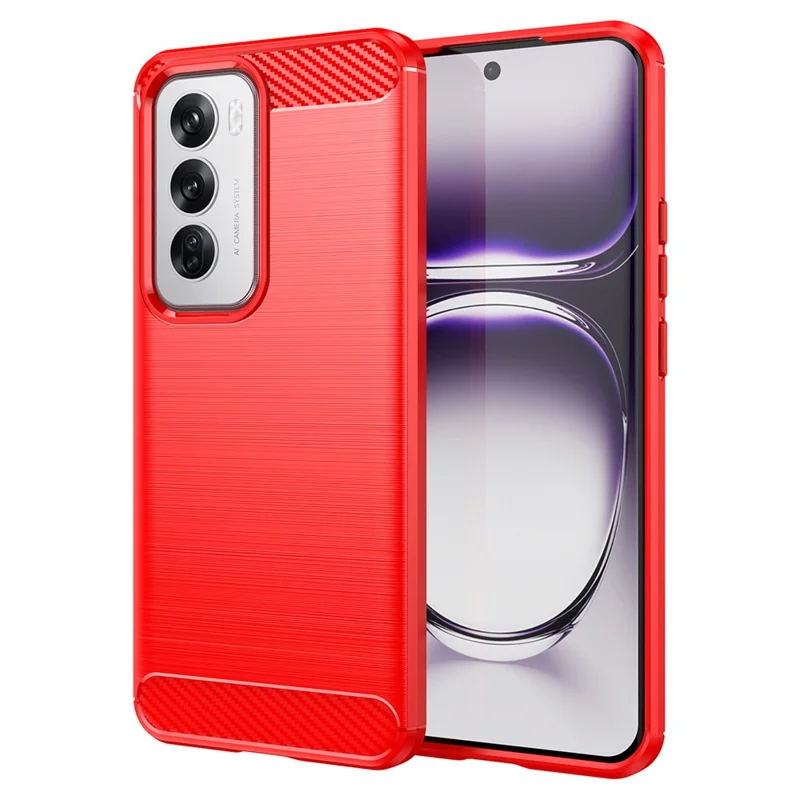 For Oppo Reno12 5G (Global) Case Carbon Fiber Texture Brushed TPU Phone Cover - Red