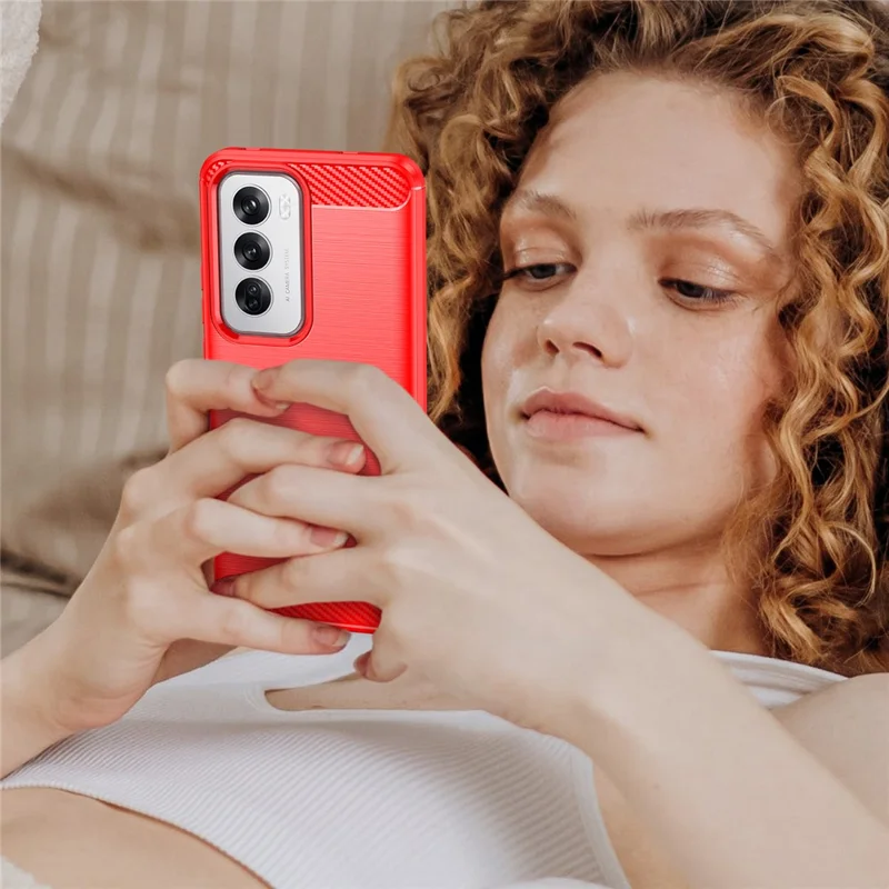 For Oppo Reno12 5G (Global) Case Carbon Fiber Texture Brushed TPU Phone Cover - Red