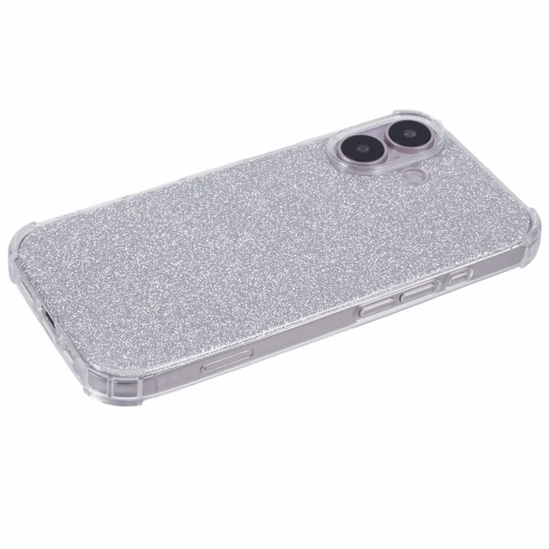 For iPhone 16 Plus Case Shiny Aesthetic TPU Phone Cover with Sparkly Paper - Glitter Silver