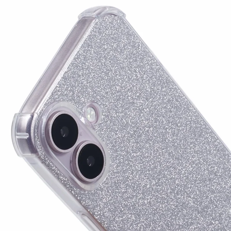 For iPhone 16 Plus Case Shiny Aesthetic TPU Phone Cover with Sparkly Paper - Glitter Silver