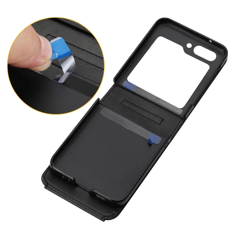 For Samsung Galaxy Z Flip7 FE 5G / Z Flip6 5G Case Calf Texture PU Leather Phone Cover with Shoulder Strap - Black