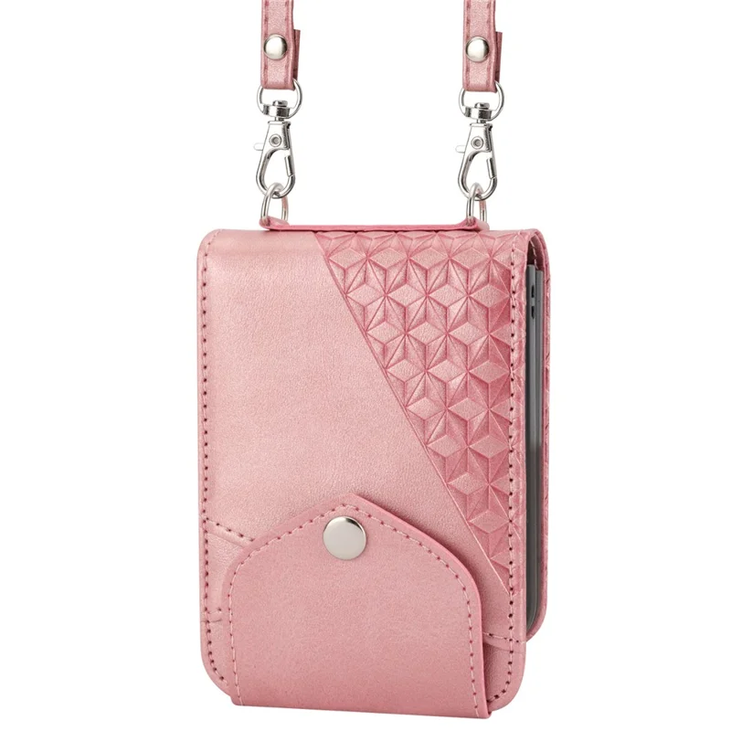 For Samsung Galaxy Z Flip7 FE 5G / Z Flip6 5G Case Calf Texture PU Leather Phone Cover with Shoulder Strap - Rose Gold