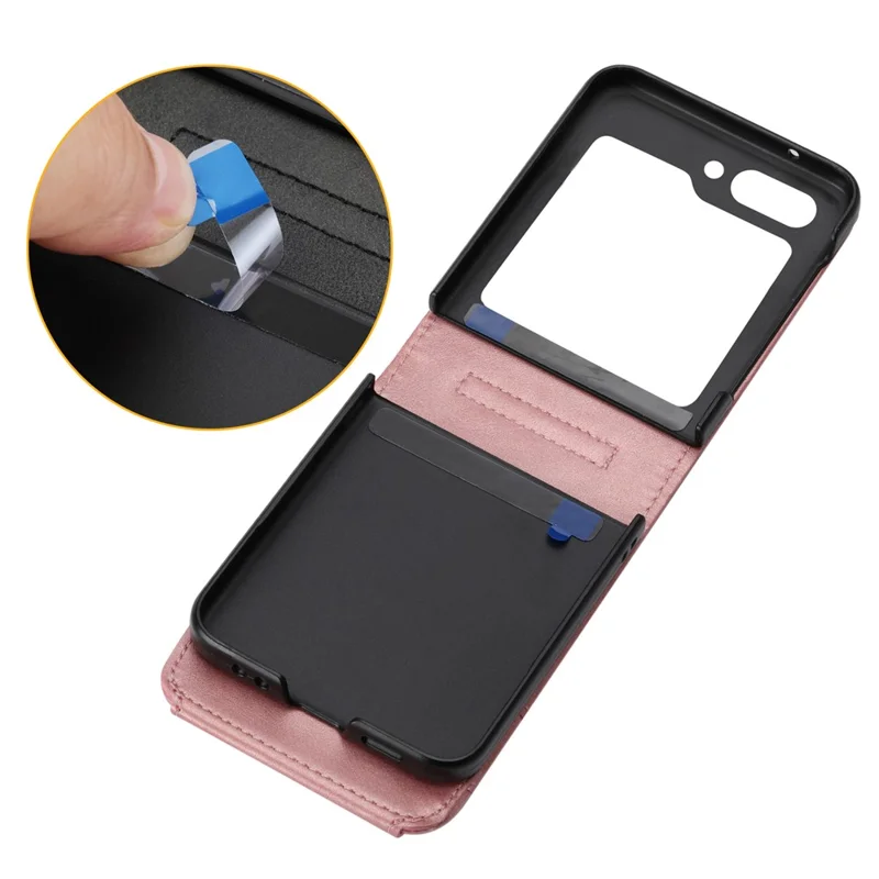 For Samsung Galaxy Z Flip7 FE 5G / Z Flip6 5G Case Calf Texture PU Leather Phone Cover with Shoulder Strap - Rose Gold