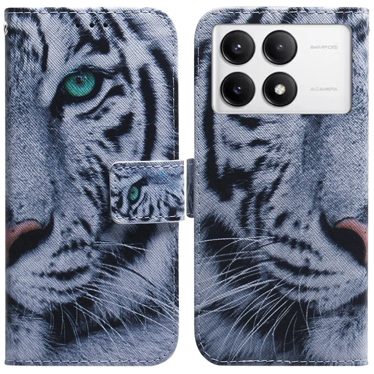 For Xiaomi Poco F6 Pro 5G / Redmi K70 5G / K70 Pro 5G Leather Case Pattern Print Wallet Phone Cover - Tiger