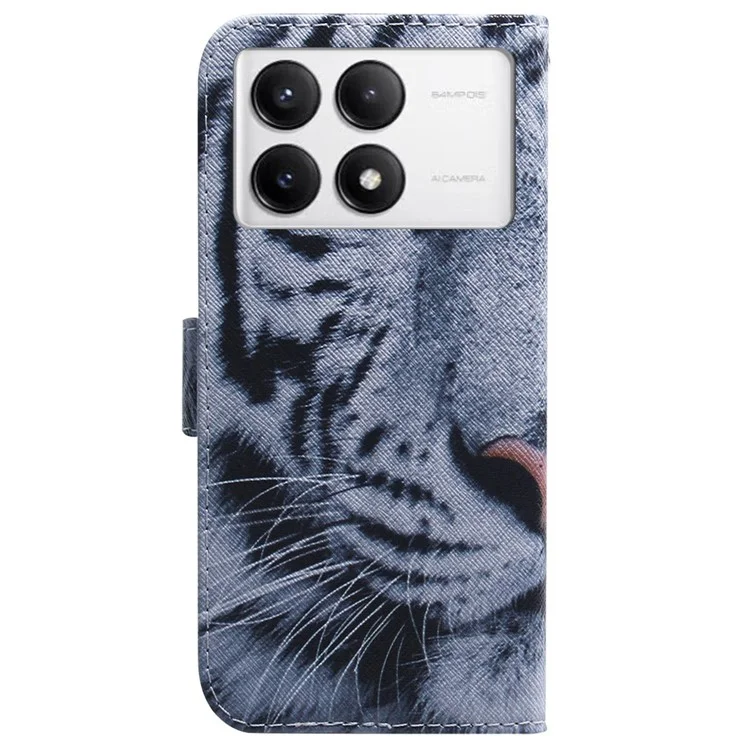 For Xiaomi Poco F6 Pro 5G / Redmi K70 5G / K70 Pro 5G Leather Case Pattern Print Wallet Phone Cover - Tiger