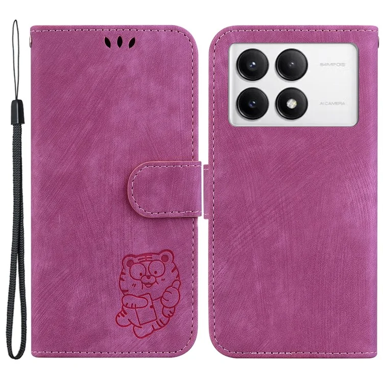 Para Xiaomi Poco F6 Pro 5G / Redmi K70 5G / K70 Pro 5G Funda de teléfono con billetera Cute Tiger Imprint Leather Cover - Rose