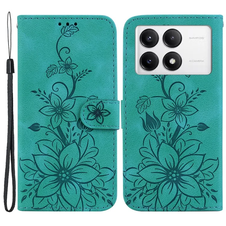 Per Xiaomi Poco F6 Pro 5G / Redmi K70 5G / K70 Pro 5G Custodia Lily Flower PU Pelle Stand Cover Telefonica - Verde