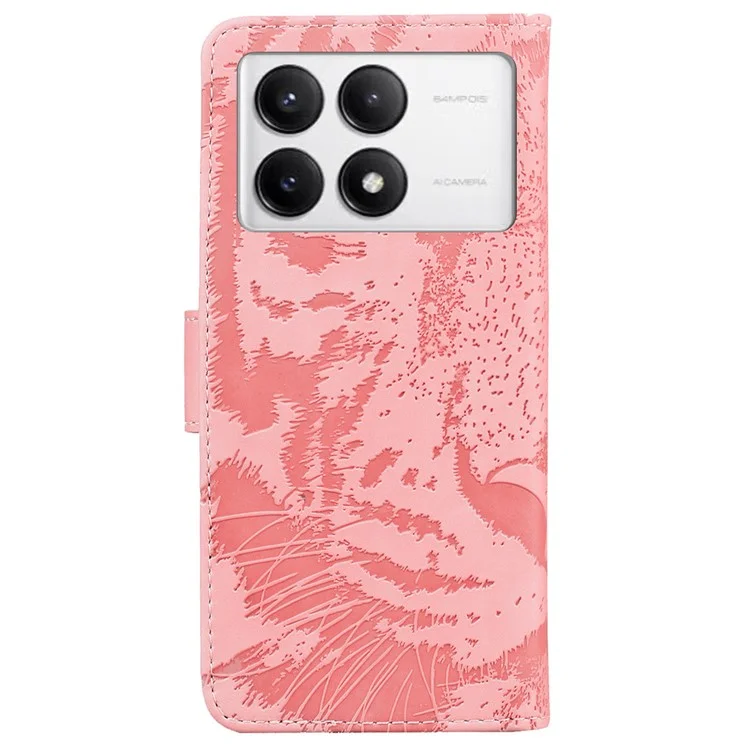 Para Xiaomi Poco F6 Pro 5G / Redmi K70 5G / K70 Pro 5G Capa de Telefone Impressão de Tigre Stand Capa de Couro - Rosa