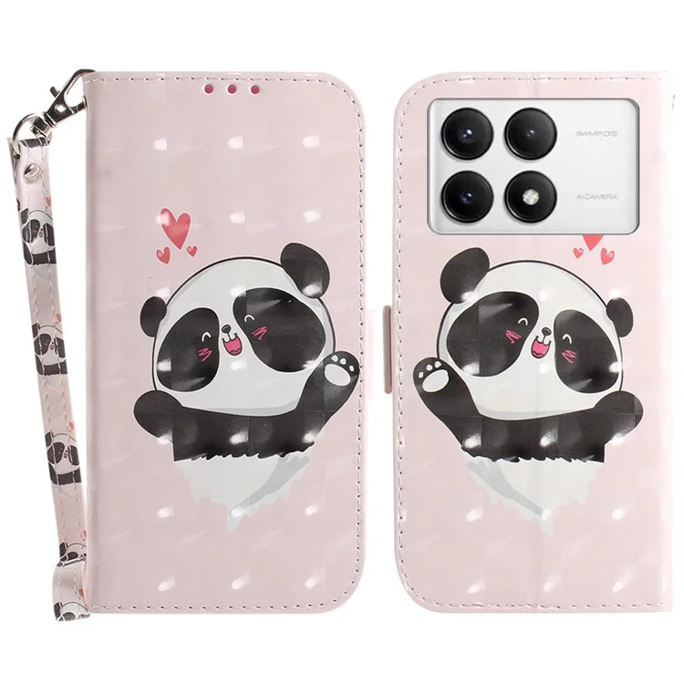 Für Xiaomi Poco F6 Pro 5G / K70 5G / K70 Pro 5 Wallet Phone Case 3D Pattern Print Leather Flip Cover - Love Heart Panda