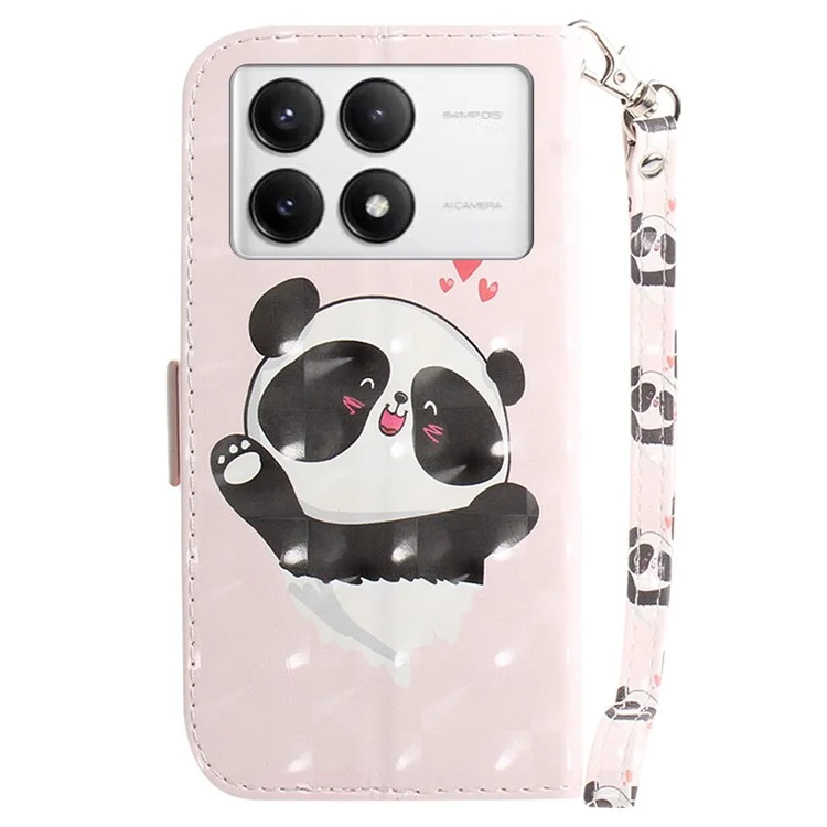 Für Xiaomi Poco F6 Pro 5G / K70 5G / K70 Pro 5 Wallet Phone Case 3D Pattern Print Leather Flip Cover - Love Heart Panda