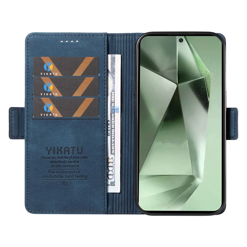 YIKATU YK-005 For Samsung Galaxy S24 FE Case Skin-Touch Wallet Leather Phone Cover - Blue