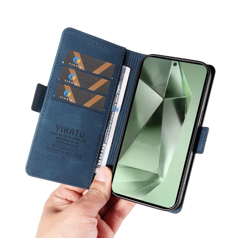 YIKATU YK-005 For Samsung Galaxy S24 FE Case Skin-Touch Wallet Leather Phone Cover - Blue