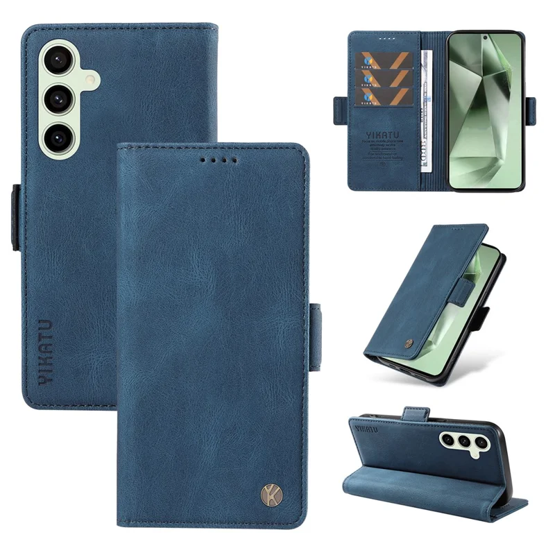 YIKATU YK-005 For Samsung Galaxy S24 FE Case Skin-Touch Wallet Leather Phone Cover - Blue