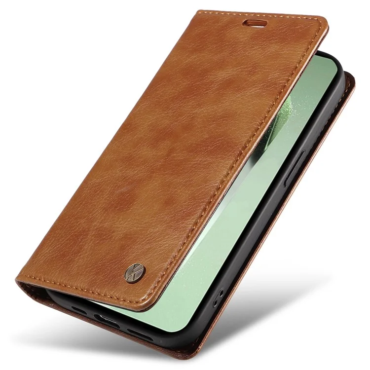 YIKATU YK-006 For Samsung Galaxy S24 FE Case Litchi Texture Leather Wallet Flip Phone Cover - Brown