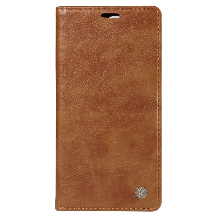 YIKATU YK-006 For Samsung Galaxy S24 FE Case Litchi Texture Leather Wallet Flip Phone Cover - Brown