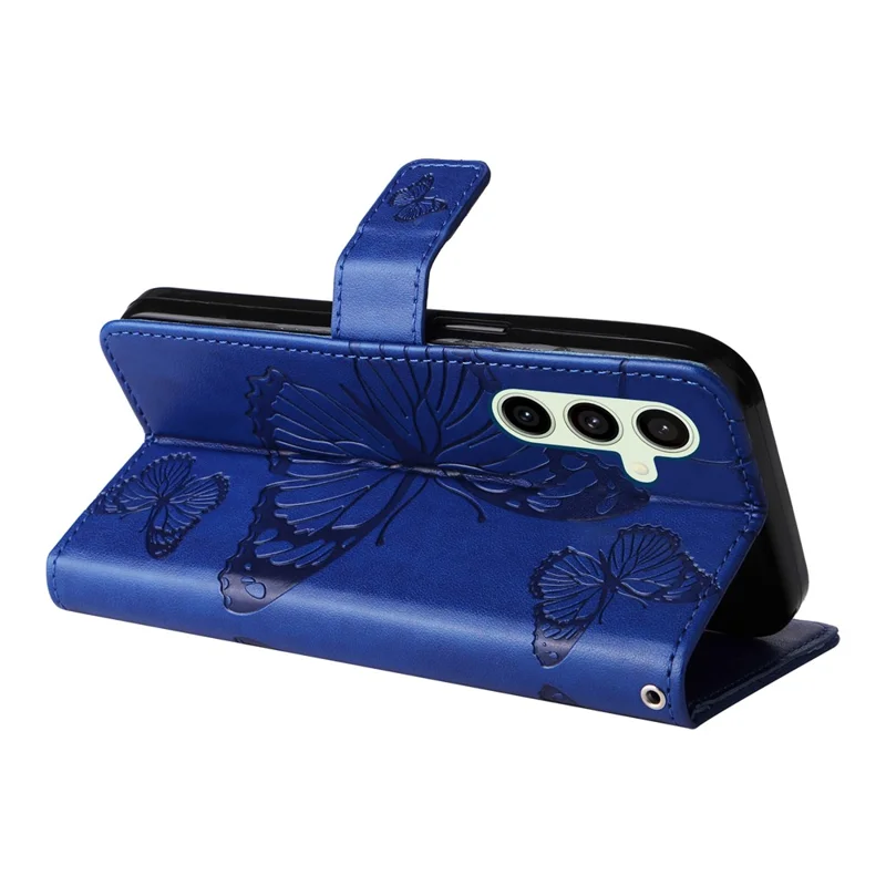 KT Imprinting Flower Series-2 For Samsung Galaxy S24 FE Case PU Leather Butterfly Phone Cover - Azul