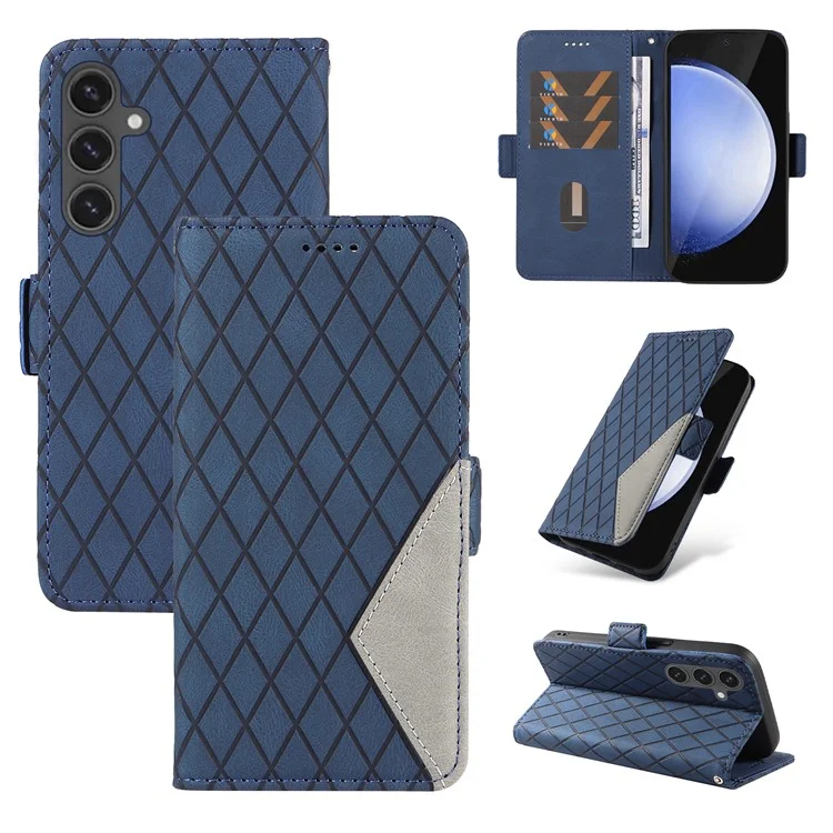 Für Samsung Galaxy S24 FE Case Wallet Card Slots Rhombus Leder Handyhülle - Blau