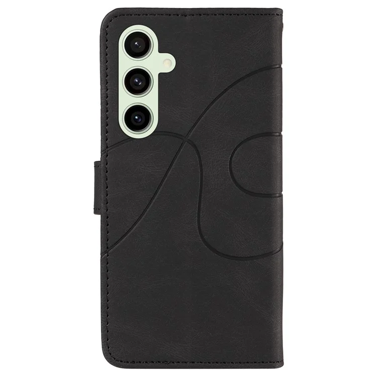 For Samsung Galaxy S24 FE Leather Case Wallet Cover Curved Line Imprinted - Black