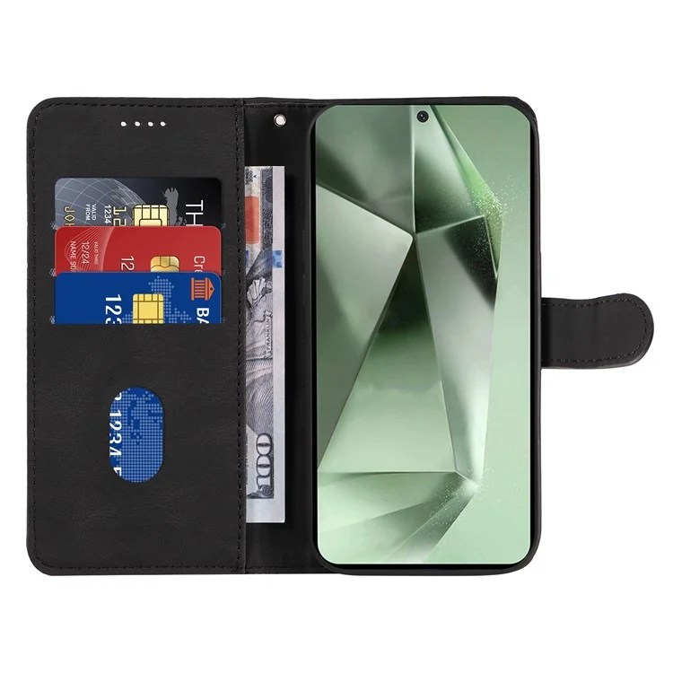 For Samsung Galaxy S24 FE Leather Case Wallet Cover Curved Line Imprinted - Black