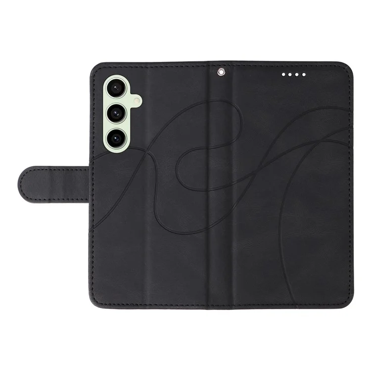 For Samsung Galaxy S24 FE Leather Case Wallet Cover Curved Line Imprinted - Black