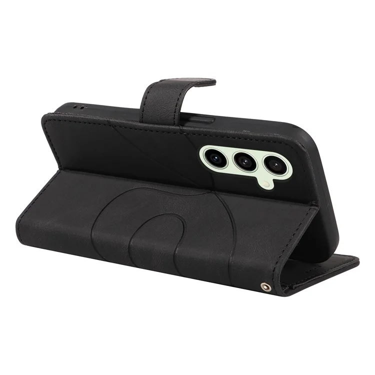 For Samsung Galaxy S24 FE Leather Case Wallet Cover Curved Line Imprinted - Black