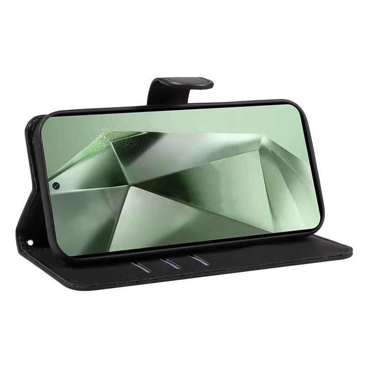 For Samsung Galaxy S24 FE Leather Case Wallet Cover Curved Line Imprinted - Black
