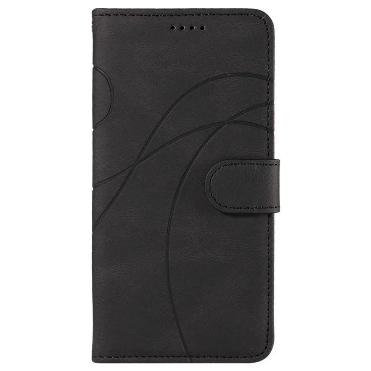 For Samsung Galaxy S24 FE Leather Case Wallet Cover Curved Line Imprinted - Black