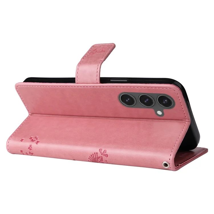 KT Blumenprägung Serie-3 Für Samsung Galaxy S24 FE-Hülle Brieftasche PU-Leder Katzenkopf Telefonabdeckung - Pink