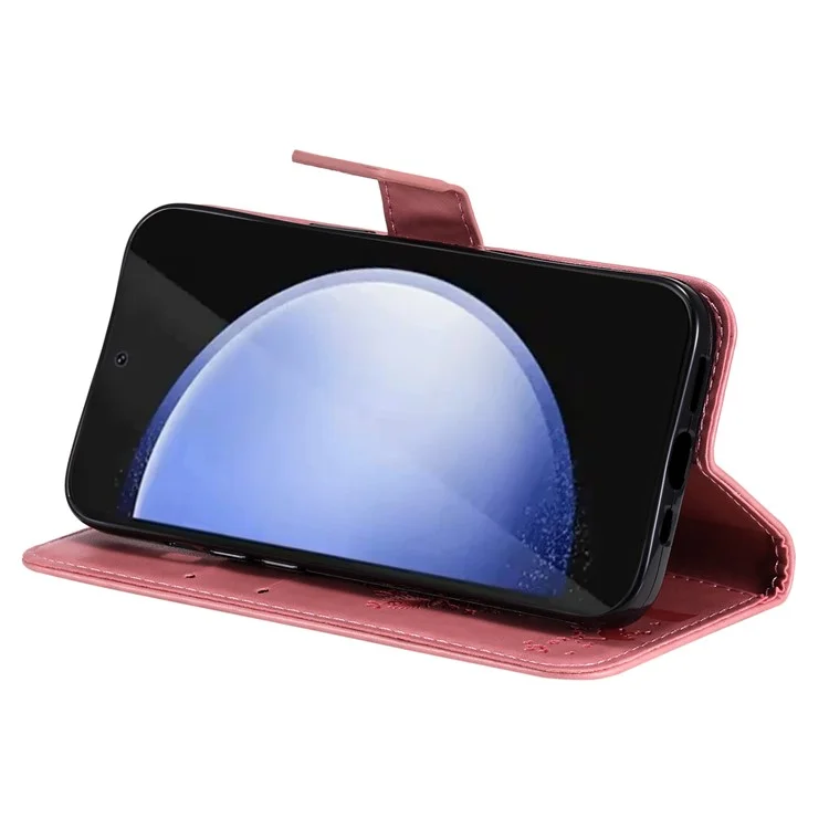 KT Blumenprägung Serie-3 Für Samsung Galaxy S24 FE-Hülle Brieftasche PU-Leder Katzenkopf Telefonabdeckung - Pink