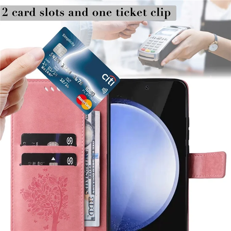 KT Blumenprägung Serie-3 Für Samsung Galaxy S24 FE-Hülle Brieftasche PU-Leder Katzenkopf Telefonabdeckung - Pink