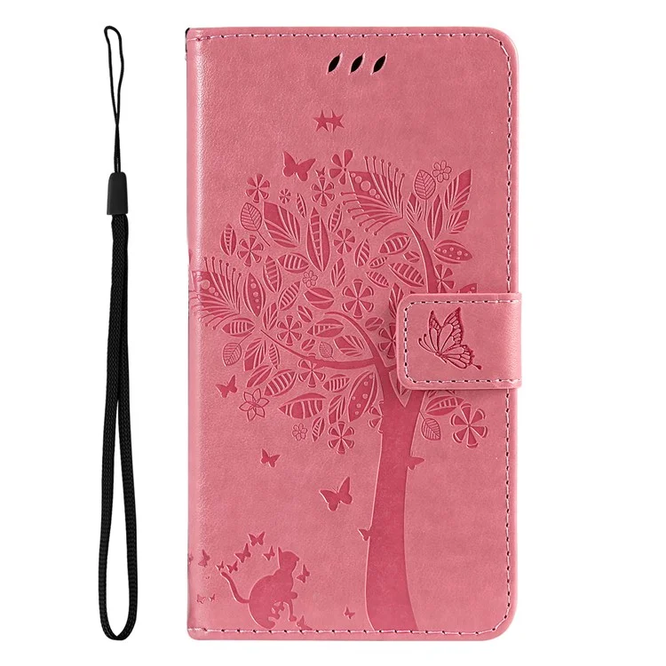 KT Blumenprägung Serie-3 Für Samsung Galaxy S24 FE-Hülle Brieftasche PU-Leder Katzenkopf Telefonabdeckung - Pink