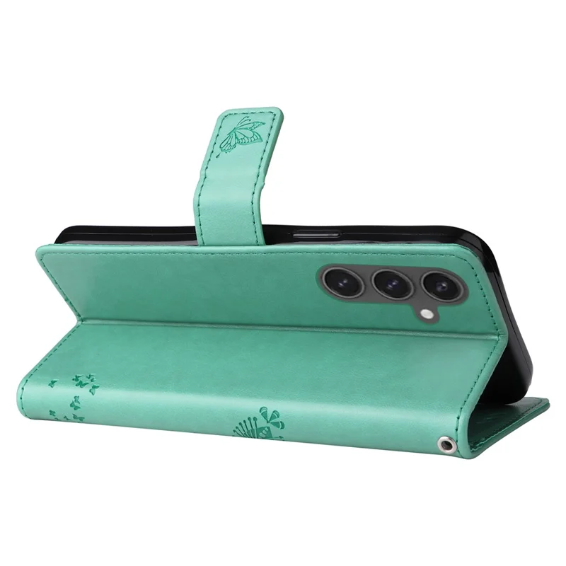 For Samsung Galaxy S24 FE Phone Case with Stand Cat Tree Pattern Leather Wallet Mobile Cover - Green