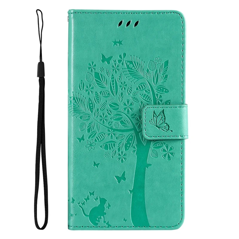 For Samsung Galaxy S24 FE Phone Case with Stand Cat Tree Pattern Leather Wallet Mobile Cover - Green