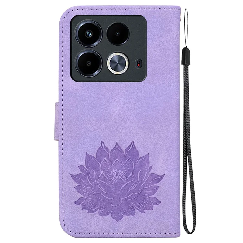 For Infinix Note 40 Phone Case Lotus Imprint Leather Stand Wallet Cover - Purple
