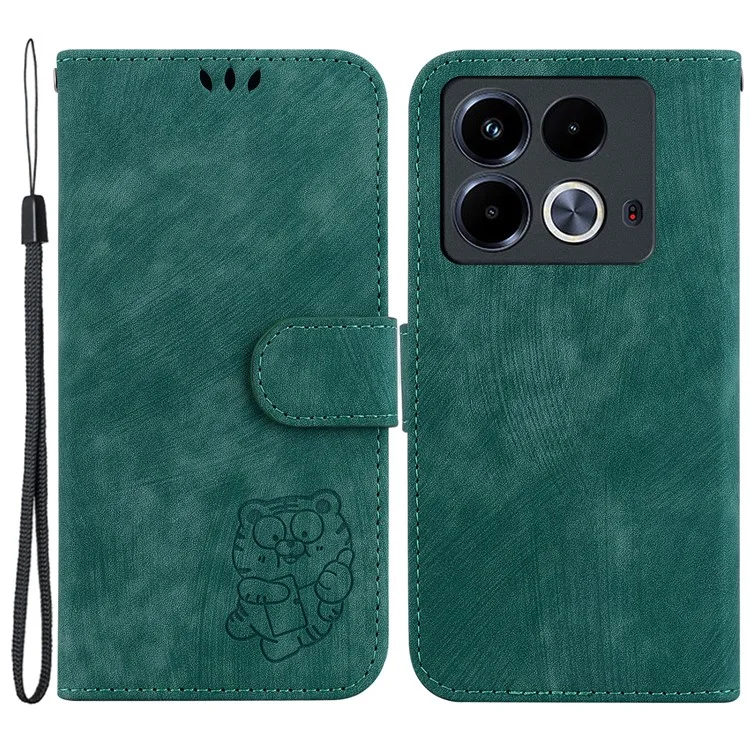 Per Infinix Note 40 Custodia Portafoglio per Telefono Impronta Tigre Carina in Pelle Flip Cover - Verde