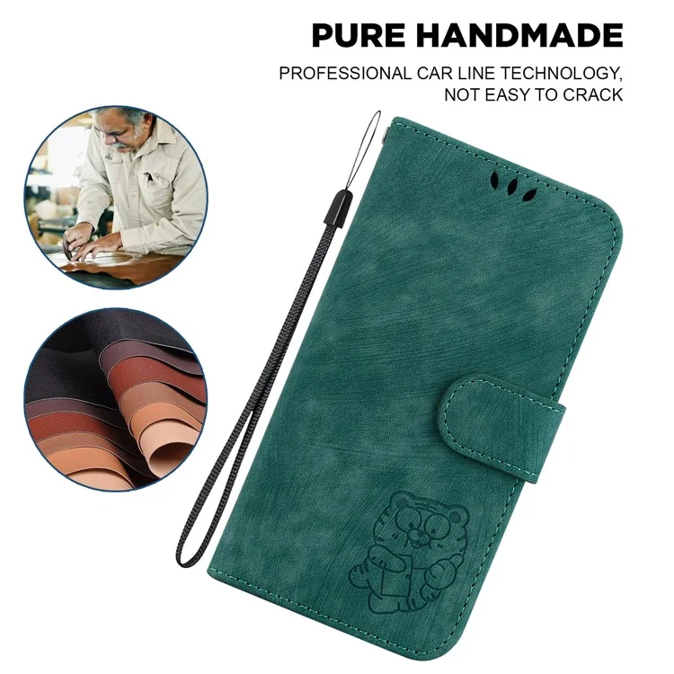 Per Infinix Note 40 Custodia Portafoglio per Telefono Impronta Tigre Carina in Pelle Flip Cover - Verde