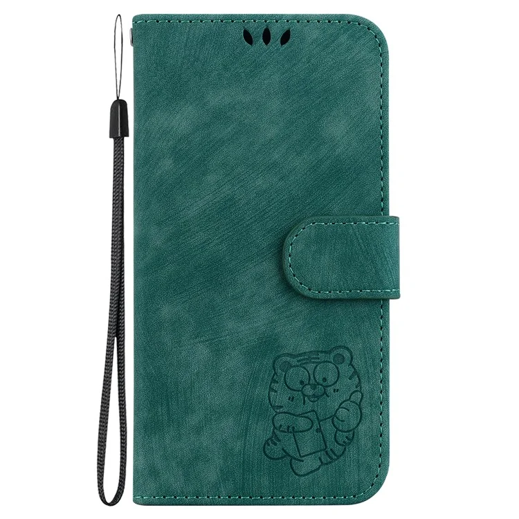 Per Infinix Note 40 Custodia Portafoglio per Telefono Impronta Tigre Carina in Pelle Flip Cover - Verde