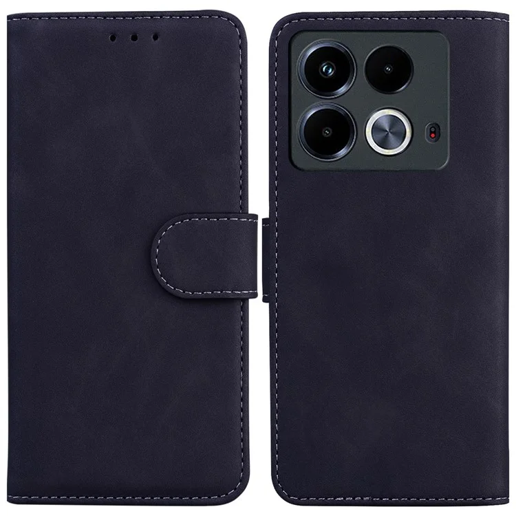 For Infinix Note 40 Phone Case Solid Color Leather Cover with Wallet - Black