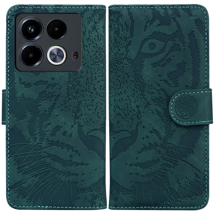 Para Infinix Note 40 Case Tiger Imprint Stand Leather Phone Cover - Verde