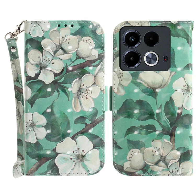 For Infinix Note 40 Phone Case 3D Pattern Print Leather Flip Wallet Cover - Watercolor Flowers